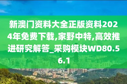 新澳门资料大全正版资料2024年免费下载,家野中特,高效推进研究解答_采购模块WD80.56.1
