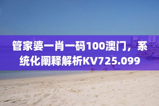 管家婆一肖一码100澳门，系统化阐释解析KV725.099