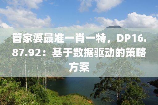 管家婆最准一肖一特，DP16.87.92：基于数据驱动的策略方案
