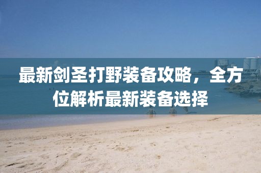 最新剑圣打野装备攻略，全方位解析最新装备选择
