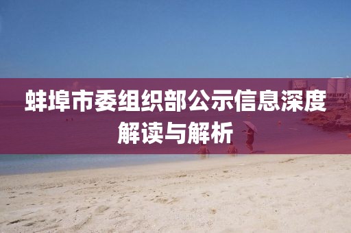 蚌埠市委组织部公示信息深度解读与解析